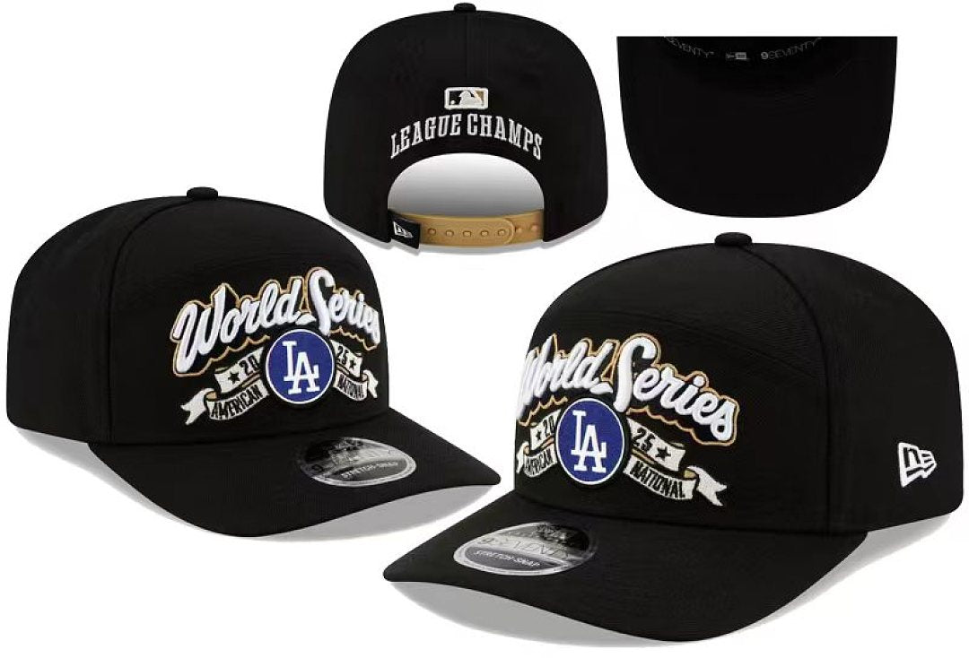 Men's Los Angeles Dodgers New Era Black 2025 National League Champions Locker Room 9SEVENTY Adjustable Hat