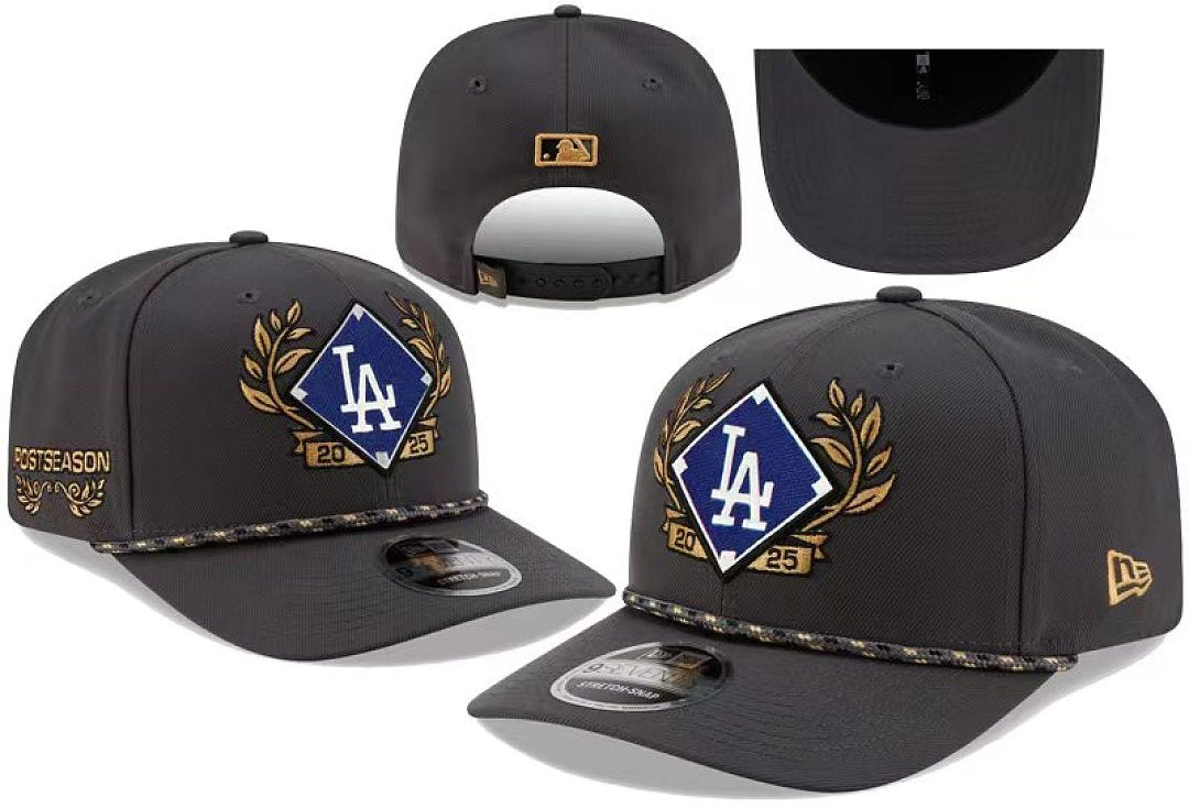 Men's Los Angeles Dodgers New Era Black 2025 National League Champions Locker Room 9SEVENTY Adjustable Hat