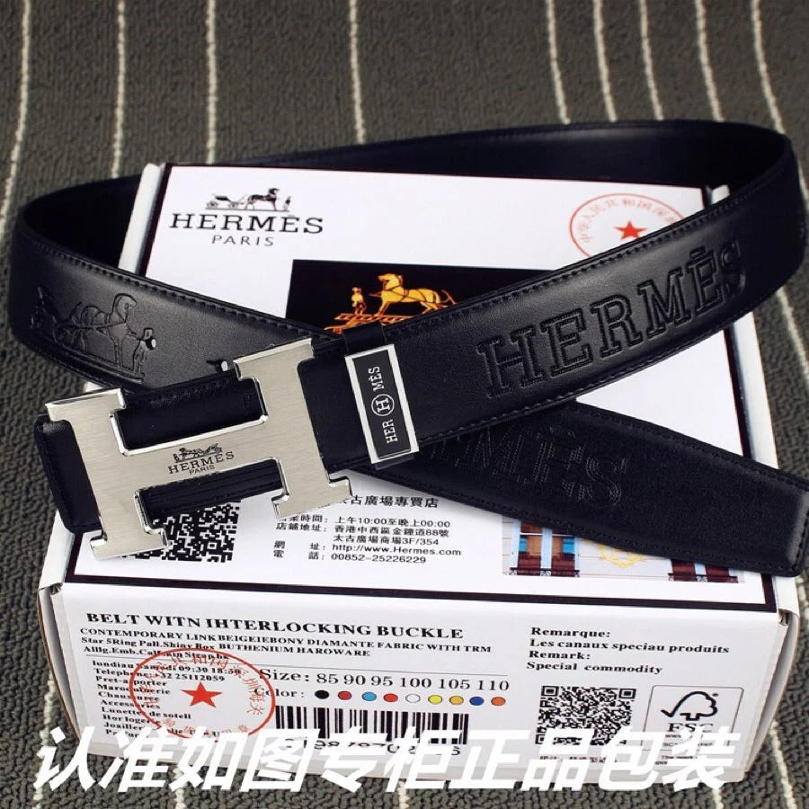 HM Original Belt 38mm Black Cowhide Sliver Buckle 620272