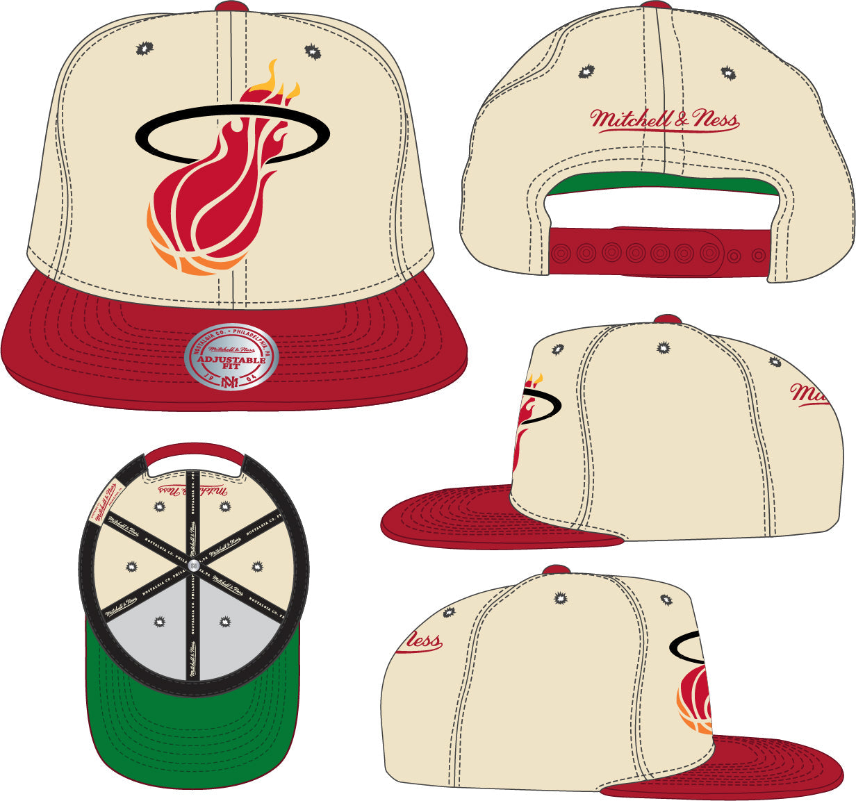 Miami Heat Mitchell & Ness Hardwood Classics Natural 2 Tone Snapback Hat- Cream/Red