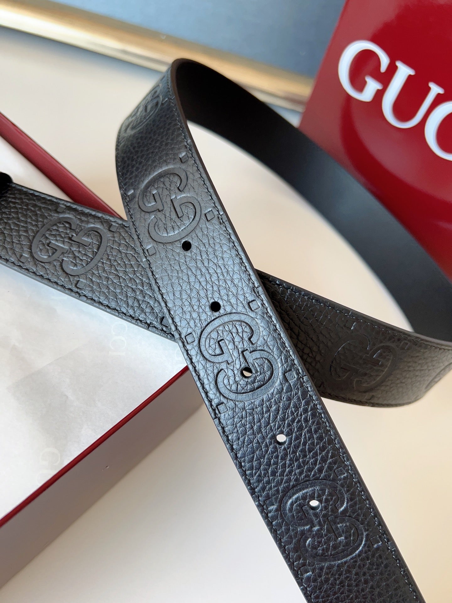 DOUBLE G MARMONT BLUNT COPPER BUCKLE 37MM BLACK  EMBOSSED LEATHER