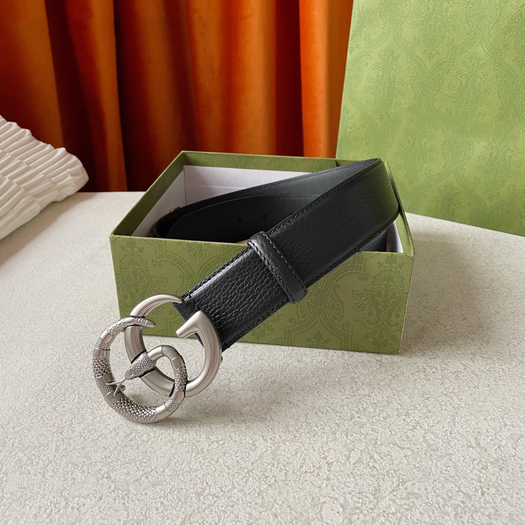 GG BELT DOUBLE G SERPENTI BUCKLE BLACK LEATHER
