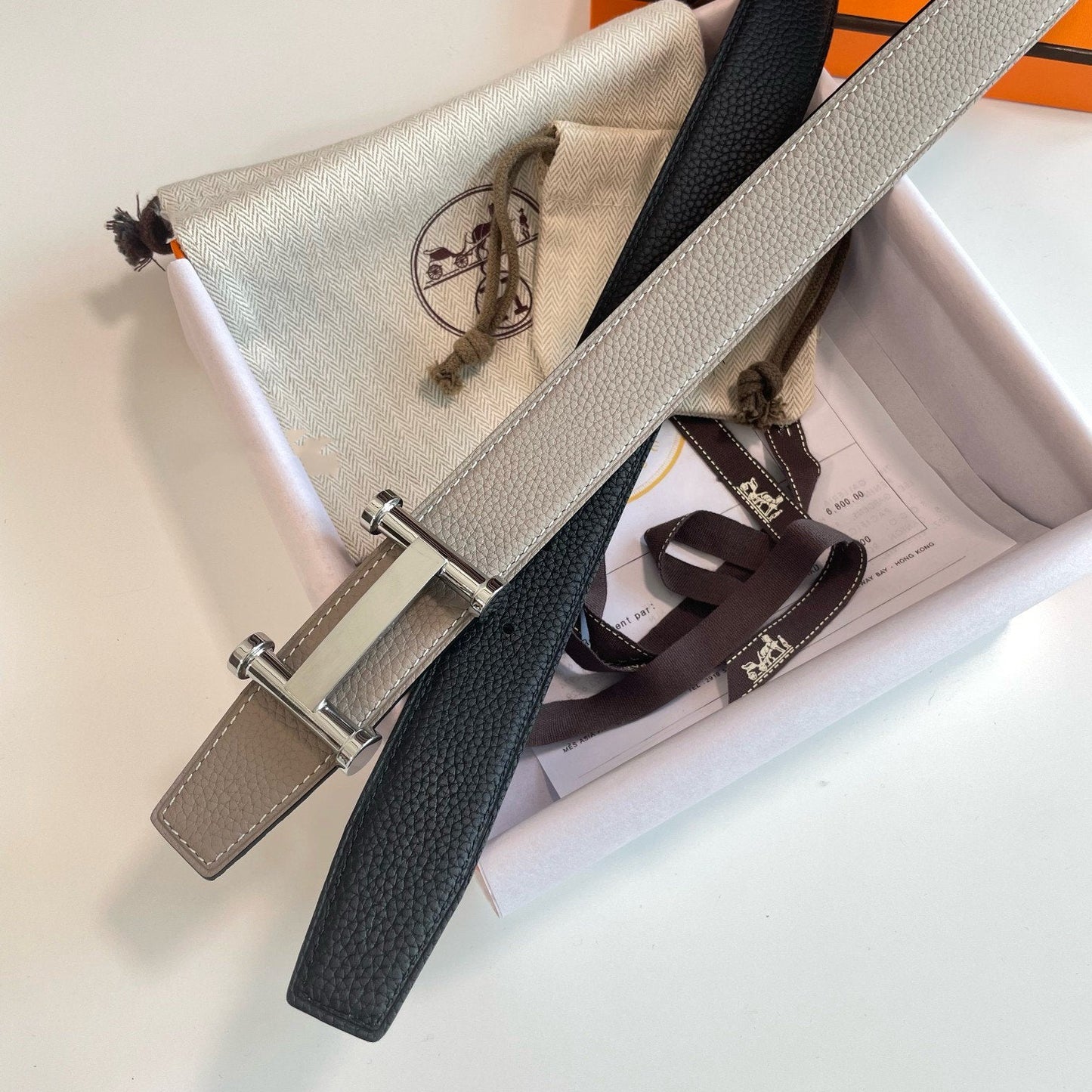 H AGORA BELT 32MM BLACK GREY LEATHER
