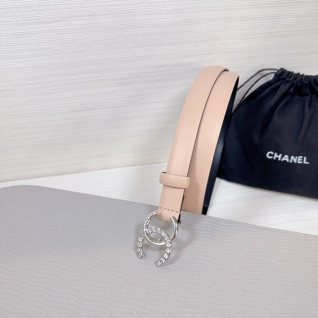 CC BELT 20 MM IN DESERT SAND SMOOTH CALFSKIN SILVER HARDWARE ATTACH RHINSTONE