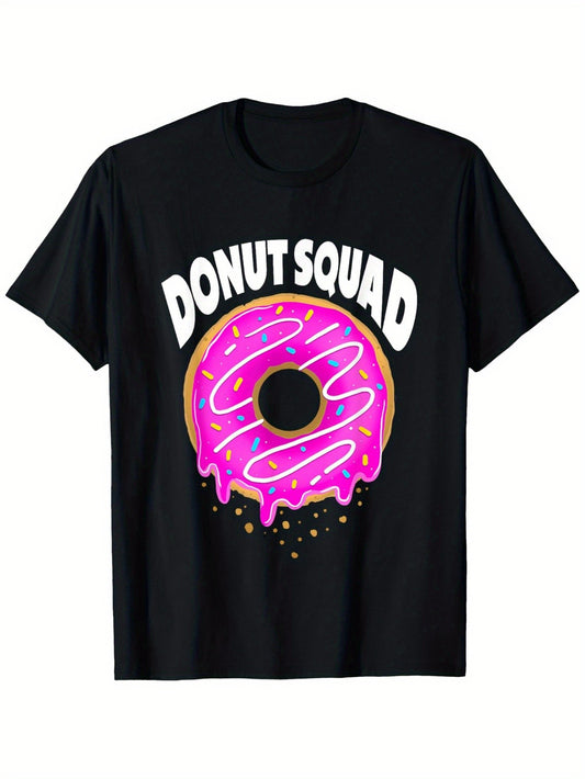 Men'S Heavyweight 180gsm Donut Squad Graphic T-Shirt - Black with Pink & Donut Print, Oversized Relaxed Fit Casual Streetwear Tee for Donut Lovers, Breathable Everyday Shirt (Sizes S-XXXL) - Funny Foodie Apparel, Playful Fashion, Trendy Top