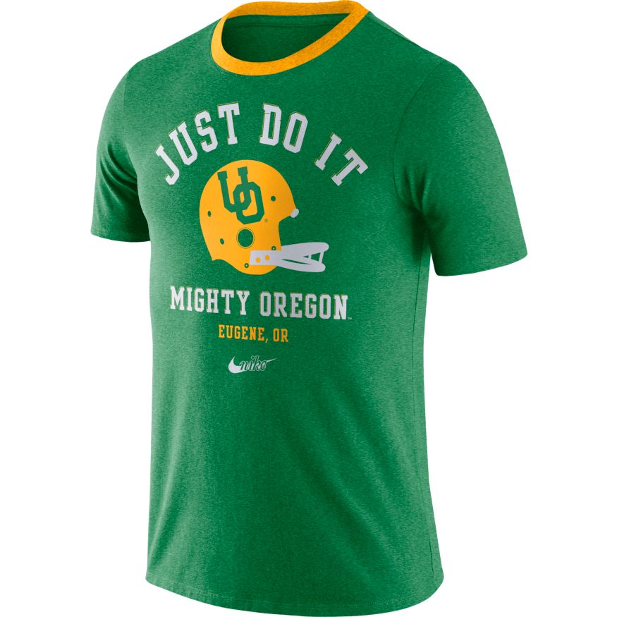 Men's Oregon Ducks Football Apple Green Vault Helmet Logo T-Shirt By Nike