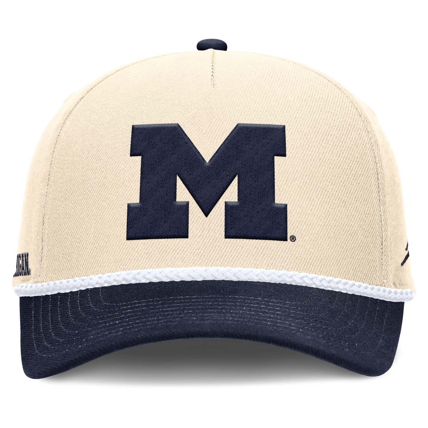 Michigan Wolverines Jordan Brand Unisex 2026 Primetime Natural 5-Panel Rope 2-Tone Rise Hat - Natural