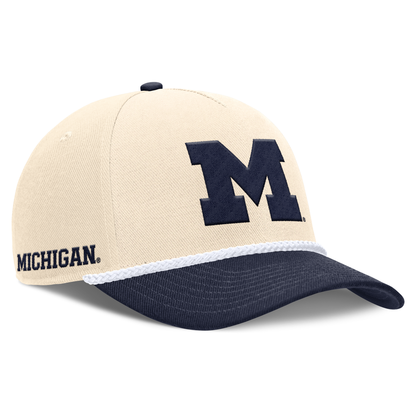 Michigan Wolverines Jordan Brand Unisex 2026 Primetime Natural 5-Panel Rope 2-Tone Rise Hat - Natural
