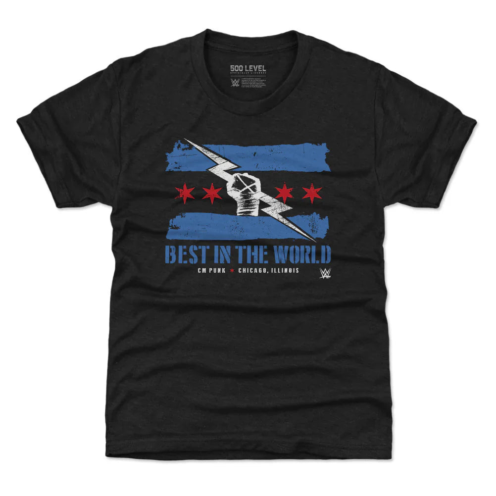 Youth WWE CM Punk Chicago Flag Tri-Blend Black T-Shirt
