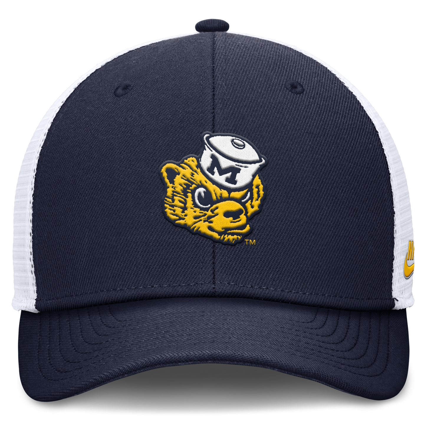 Michigan Wolverines Jumpman Club Navy Mascot Adjustable Snapback Trucker Hat