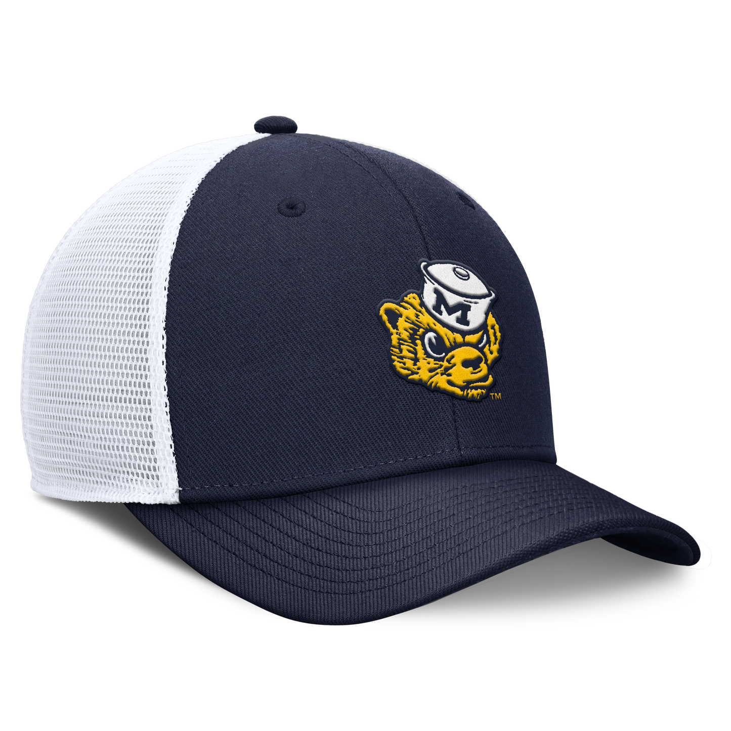 Michigan Wolverines Jumpman Club Navy Mascot Adjustable Snapback Trucker Hat