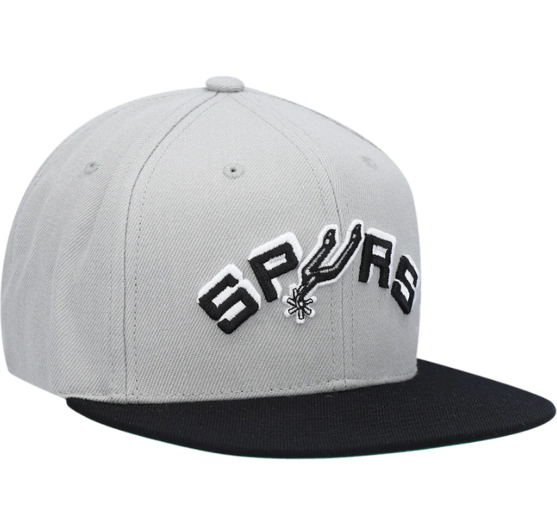 Mens NBA San Antonio Spurs Silver/Black Wool 2 Tone Snapback Hat By Mitchell And Ness