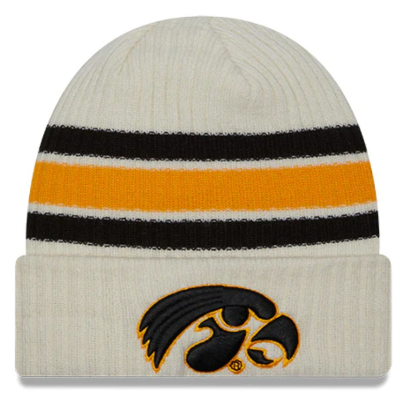 Men's Iowa Hawkeyes New Era Off White Vintage Cuffed Knit Hat