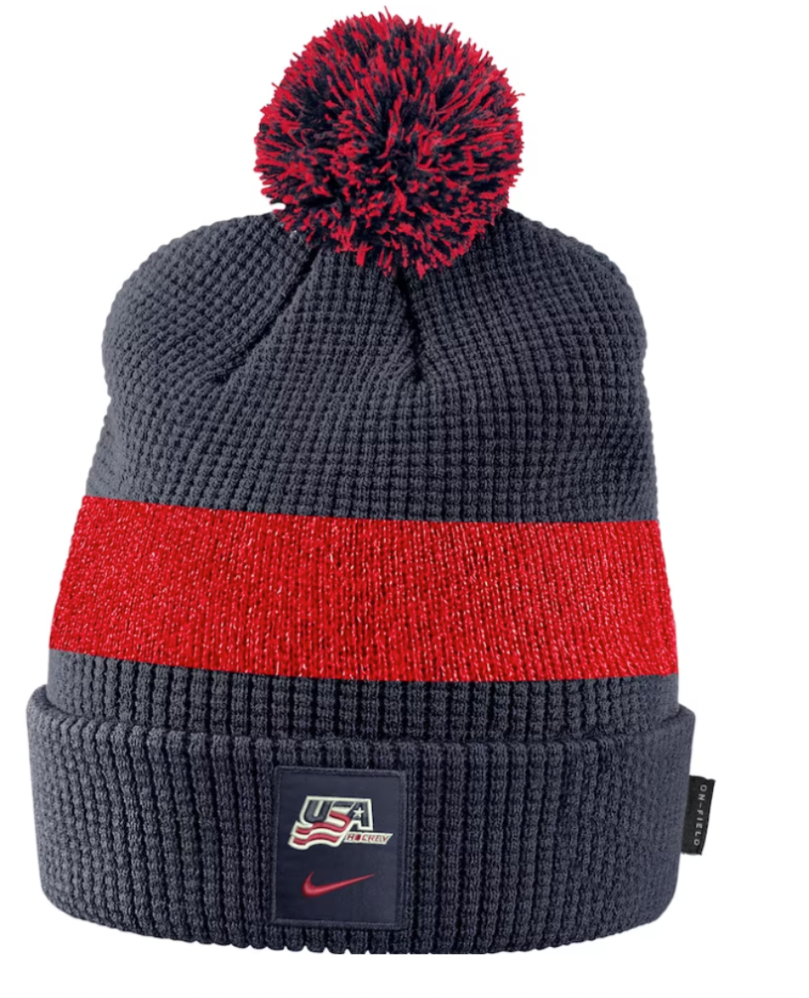Men's USA Hockey Sideline Woven Patch Cuff Pom Knit By Nike-Flag