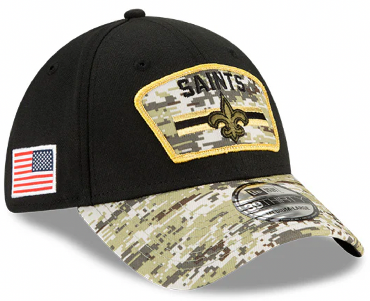 Men's New Orleans Saints New Era Black 2021 Salute to Service Primary Logo 39THIRTY Flex Hat