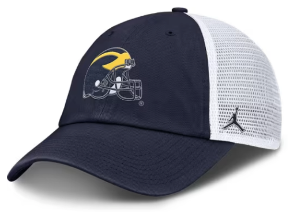 Michigan Wolverines Nike Navy Jumpman Helmet Logo Club Unstructured Adjustable Trucker Hat