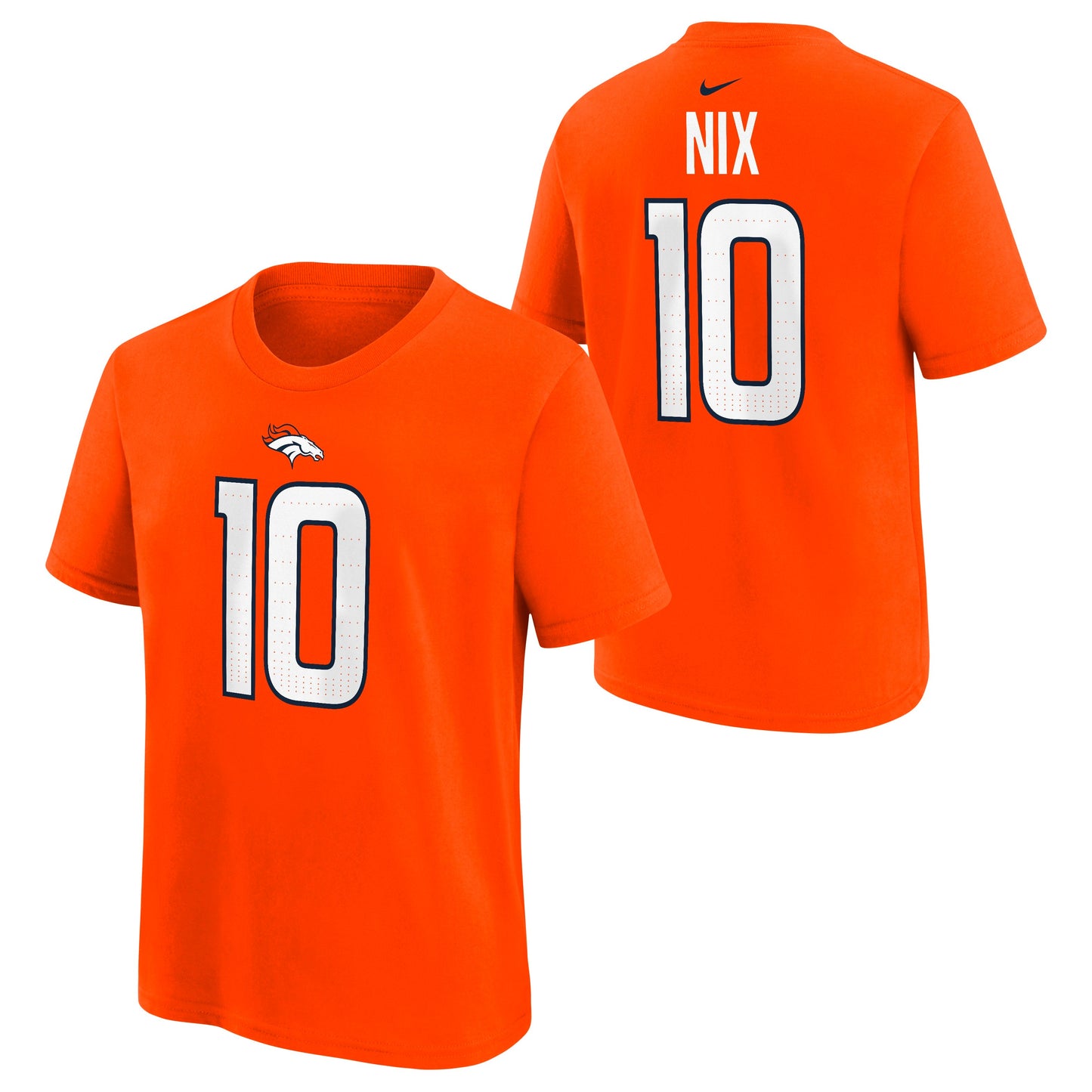 Youth Bo Nix Denver Broncos Nike Orange FUSE Name and Number Tee
