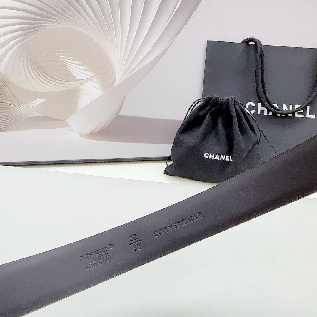 CC 30MM BELT IN BLACK SMOOTH CALFSKIN METAL HARDWARE