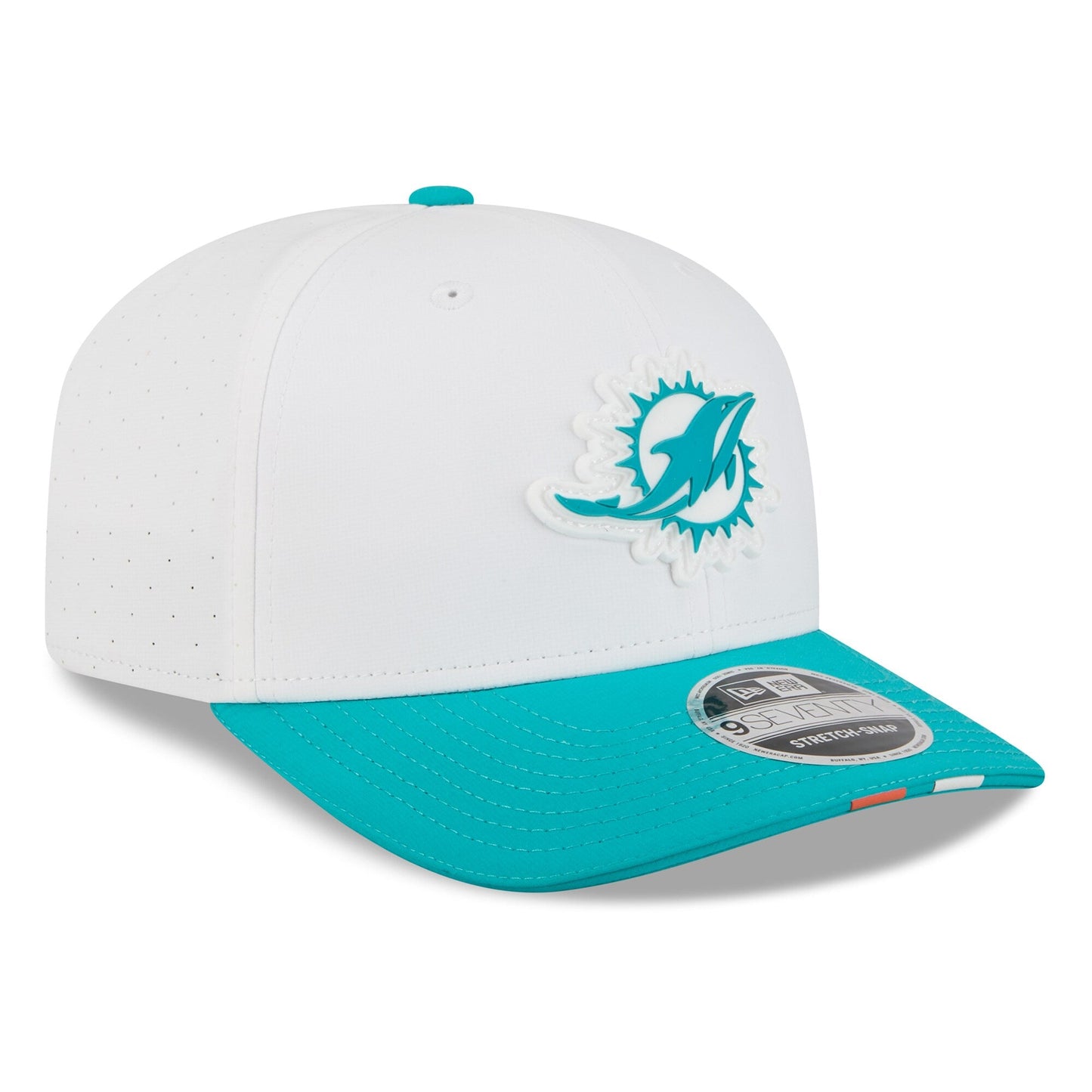 Men's Miami Dolphins New Era White/Aqua 2025 NFL Training Camp 9SEVENTY Adjustable Hat