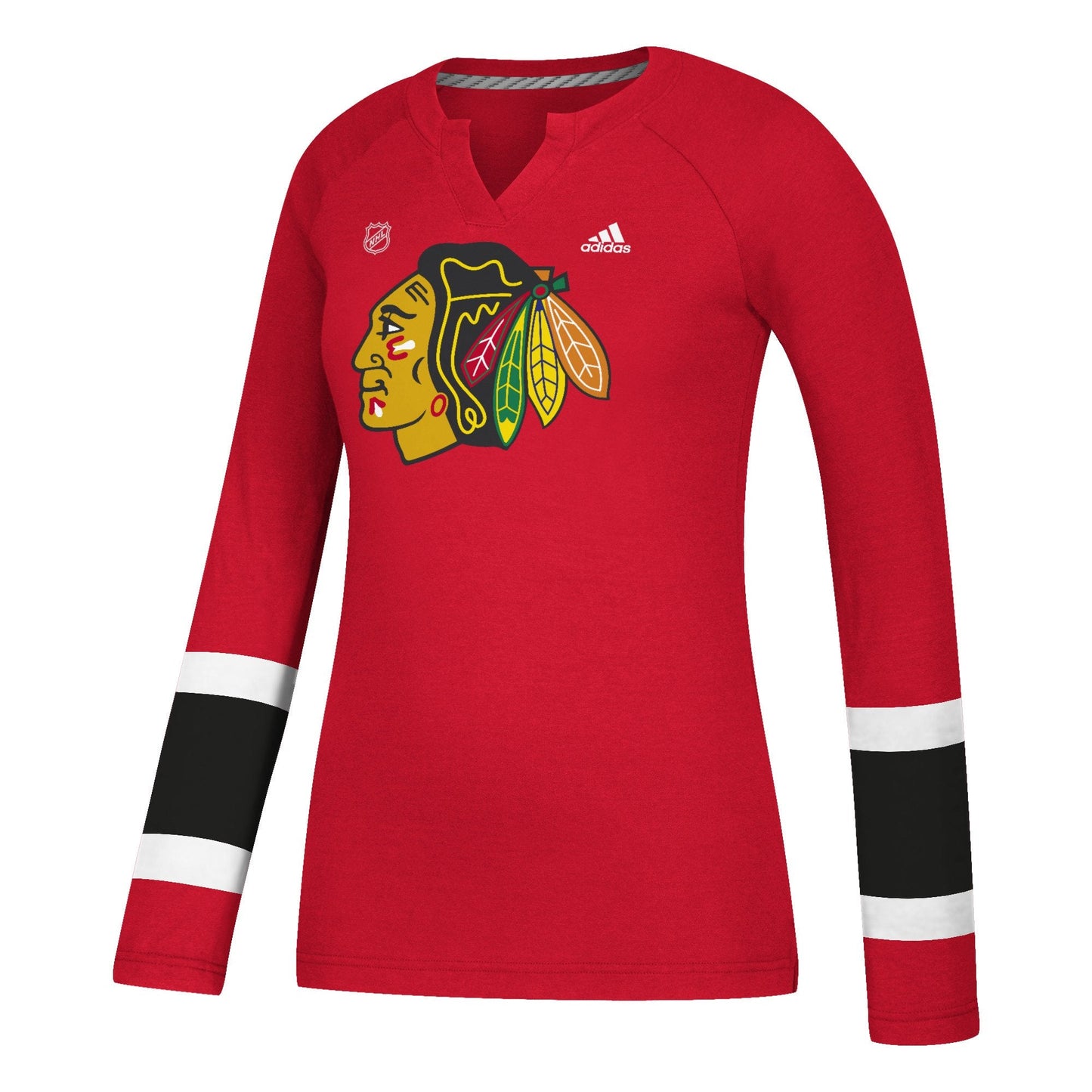Women's Chicago Blackhawks adidas Red Long Sleeve Henley Tee