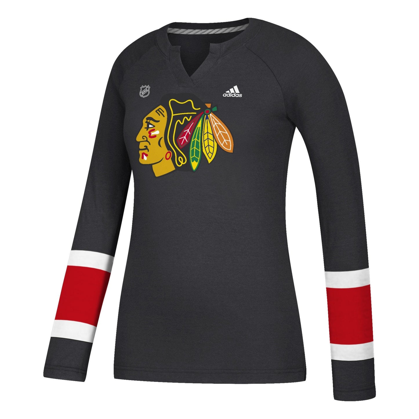 Women's Chicago Blackhawks Black Long Sleeve Henley Tee