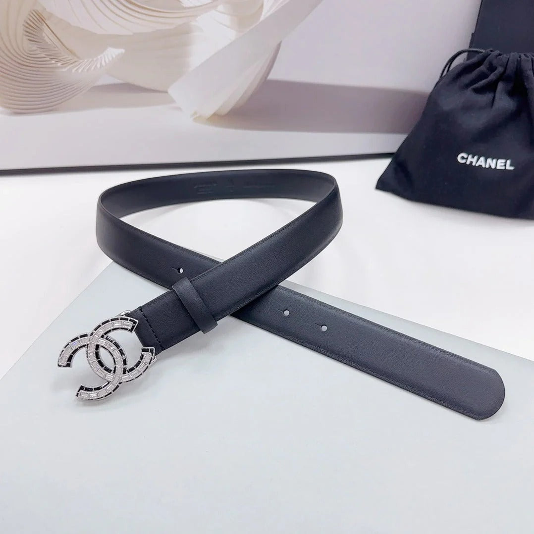 CC 30MM BELT IN BLACK CALFSKIN METAL HARDWARE