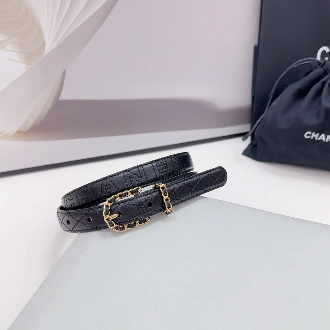 CC BELT 20 MM IN BLACK CALFSKIN GOLD HARDWARE