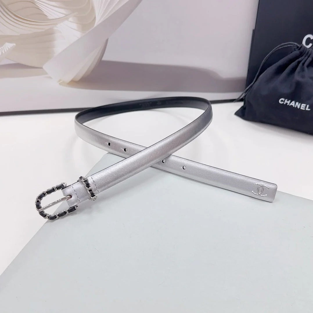 CC BELT 20 MM IN SILVER MIX BLACK CALFSKIN SILVER HARDWARE