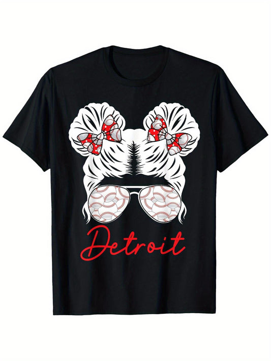 Mens Detroit Baseball Graphic T-Shirt - Motor City Pride Tee with Baseballs, Heavyweight 180gsm Cotton Shirt for Sports Fans & Detroit Vacations - Sizes S-XXXL( Machine Washable) -, Casual Wear, Game Day Apparel, Urban Streetwear, Durable Fabric