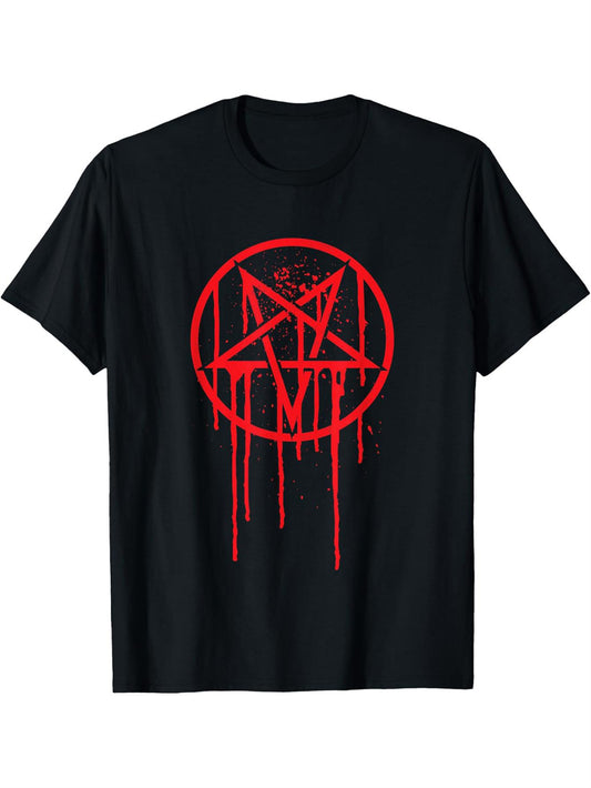 Men's 100% Cotton 180gsm T-Shirt - Short Sleeve Round Neck Casual Top with Classic Letter & Geometric Print, Breathable for all-Season Wear, Machine Washable, Suitable for Daily & Special Occasions (Halloween, Day of the Dead) - Men's Fashion