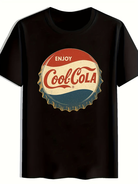 Men's Vintage Cool Cola Logo T Shirt Fashion Lovers Must Vacation Clothing Seasonal Fashion Playful Design Festive Apparel Comfortable Wear Stretchy Fit, Machine Washable, Ideal for Casual SportWear