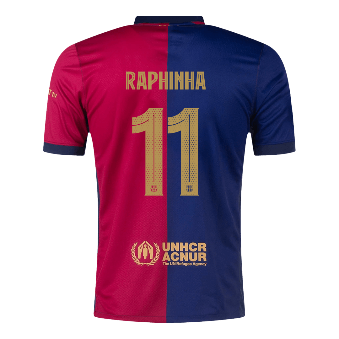 RAPHINHA #11 Barcelona Home Football Shirt 2024/25 Red&Blue - UCL (Spotify Logo Without Text)