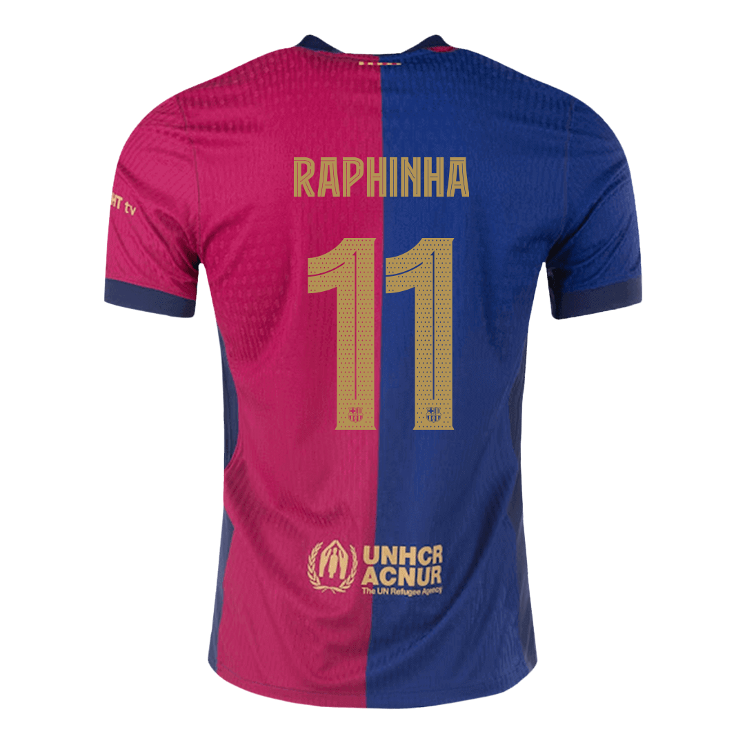 RAPHINHA #11 Player Version Barcelona Home Football Shirt 2024/25 Red&Blue - UCL (Spotify Logo Without Text)