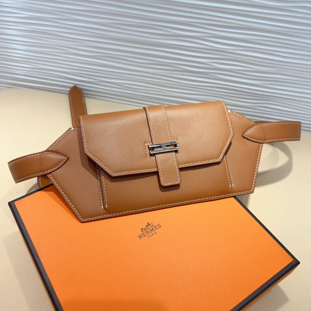 elan pocket 30 belt brown bag silver hardware