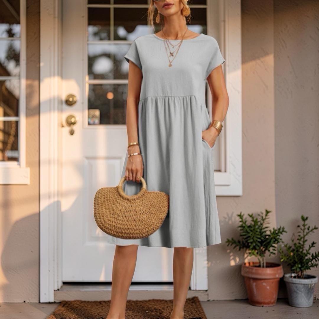 Casual Pocket Midi Dress, Women's Loose Babydoll Summer Dress