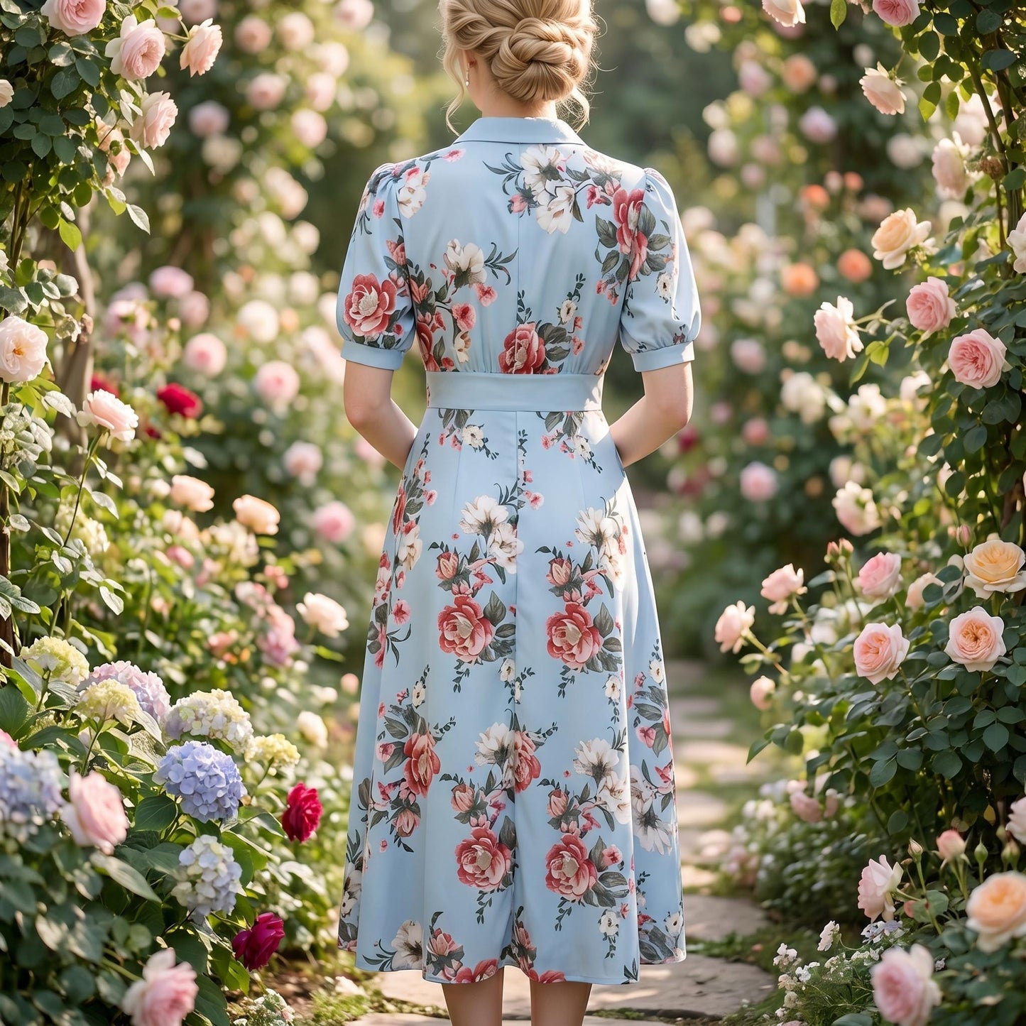 Blue Floral Wrap Maxi Dress, Chiffon Summer Dress for Women, Elegant Boho Wedding Guest Dress, Cottagecore Midi Dress