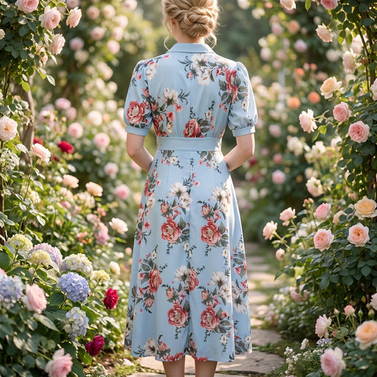 Blue Floral Wrap Maxi Dress, Chiffon Summer Dress for Women, Elegant Boho Wedding Guest Dress, Cottagecore Midi Dress