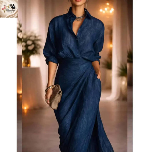 Elegant Blue Maxi Shirt Dress for Women |Casual Chic Evening Dress | Modest Fashion Outfit |