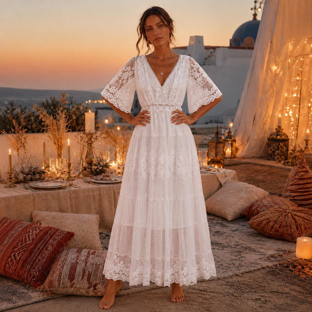 Boho White Lace Maxi Dress, Summer Wedding Guest Dress, Beach Vacation Outfit, Bohemian Maxi Dress, Elegant Resort Wear