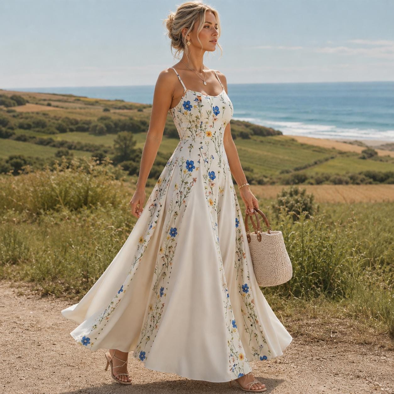 Floral Maxi Dress for Women, Elegant Summer Dress, Cottagecore Garden Dress, Flowy Wedding Guest Dress, Romantic Outfit