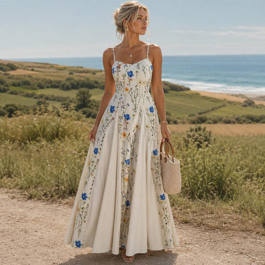 Floral Maxi Dress for Women, Elegant Summer Dress, Cottagecore Garden Dress, Flowy Wedding Guest Dress, Romantic Outfit
