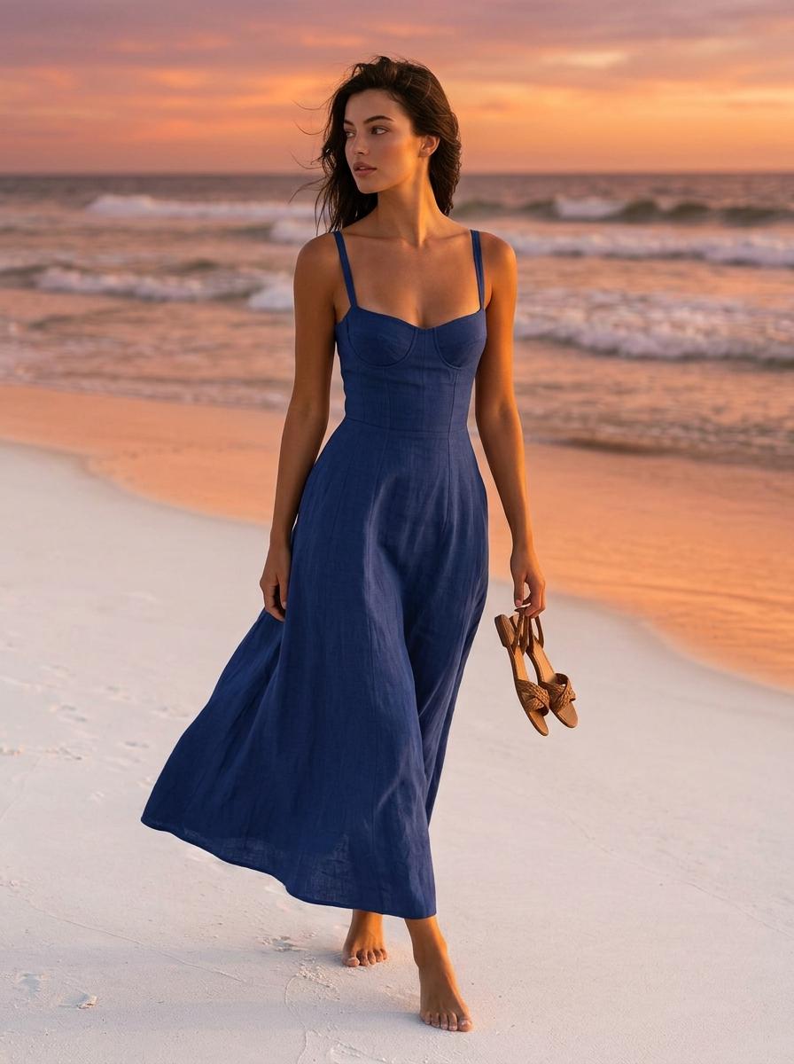 Women's Solid Color Slip Dress, Elegant Bodycon Maxi Dress, Summer Spaghetti Strap Dress, Vacation Resort Outfit, Evening Dress