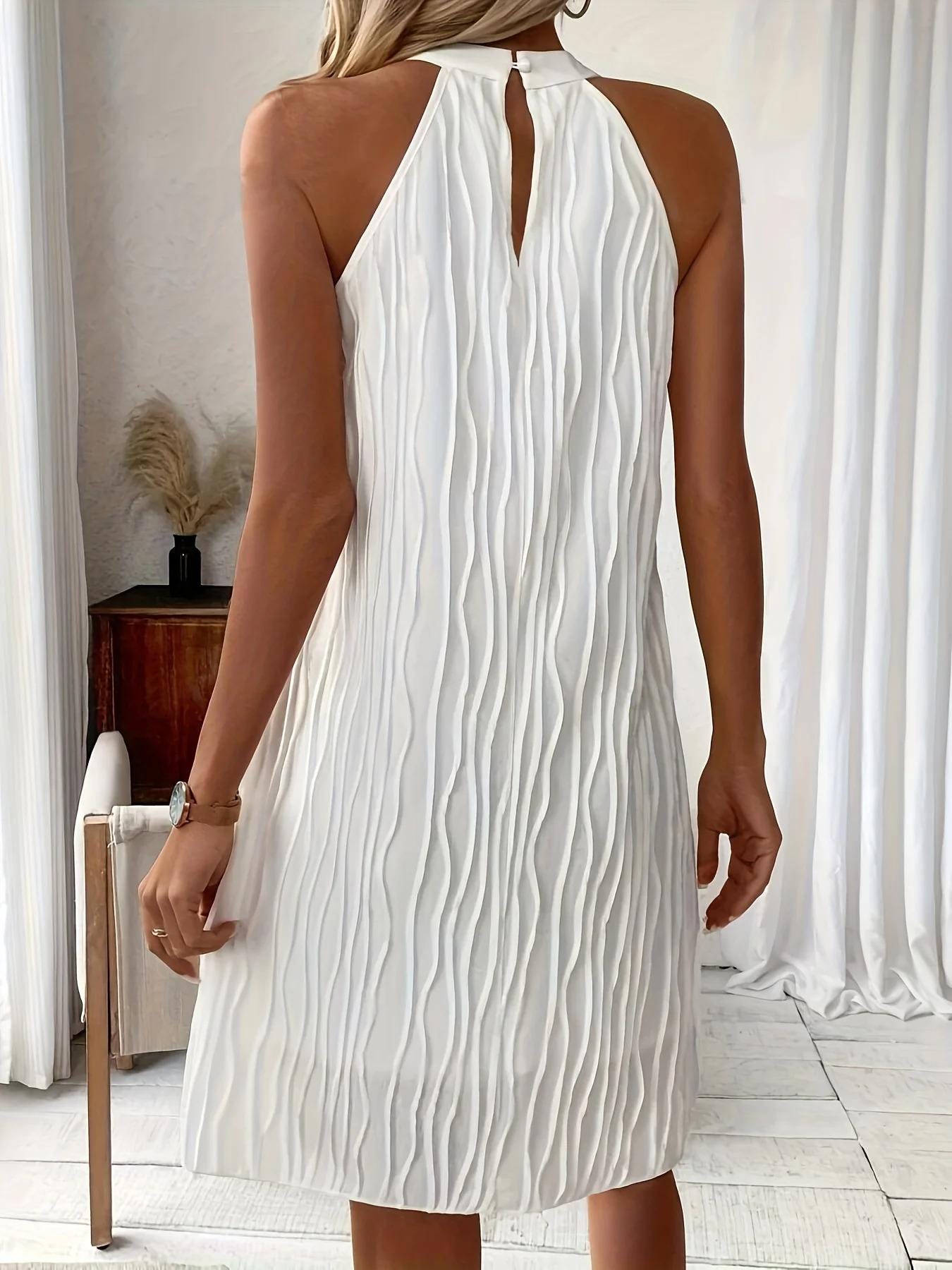 White Halter Neck Dress Women Elegant Loose Summer Sundress