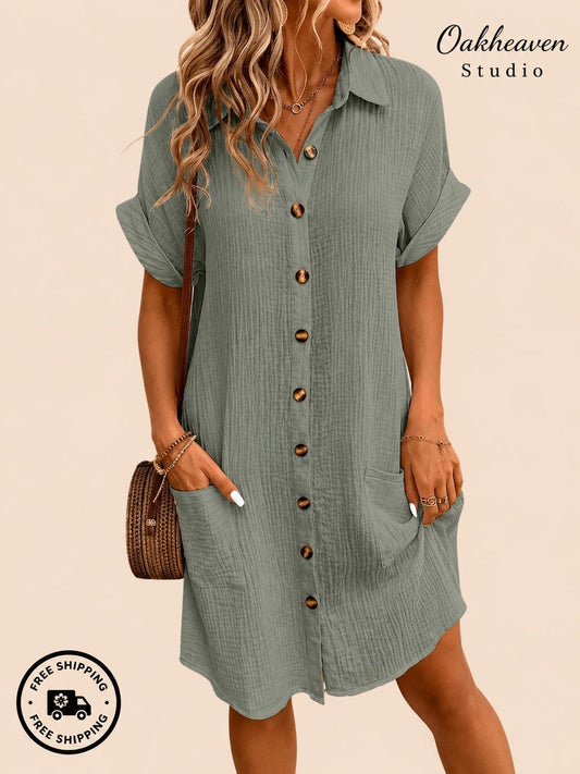 Vintage Cotton Linen Dress Women V Neck Summer Mini Dress