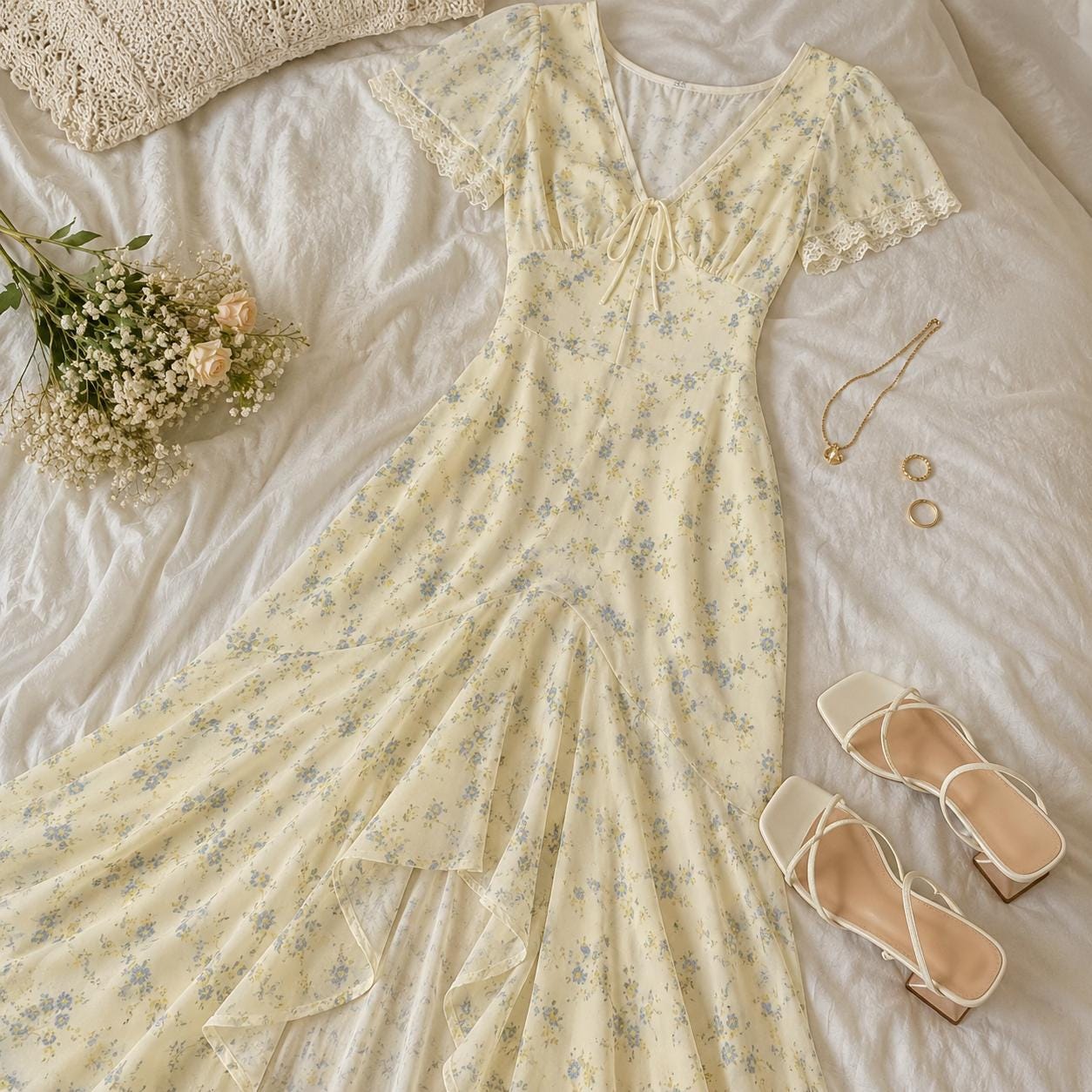 Floral V-Neck Maxi Dress, Short Sleeve Elegant Summer Holiday Party Dress