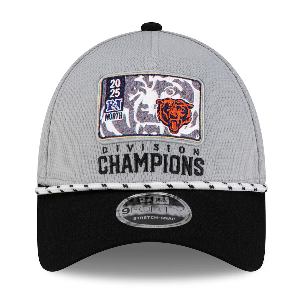 Men's Chicago Bears New Era Gray 2025 NFC North Division Champions Locker Room Trophy Collection 9FORTY Adjustable Hat