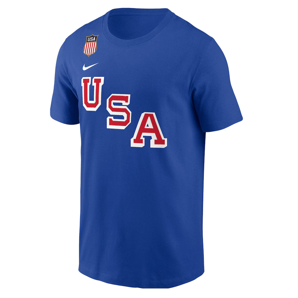Men's Nike Auston Matthews Royal USA Hockey 2026 Name & Number T-Shirt