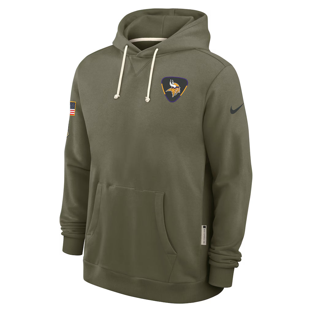 Men's Minnesota Vikings Nike Olive Green 2025 Salute To Service Club Pullover Hoodie