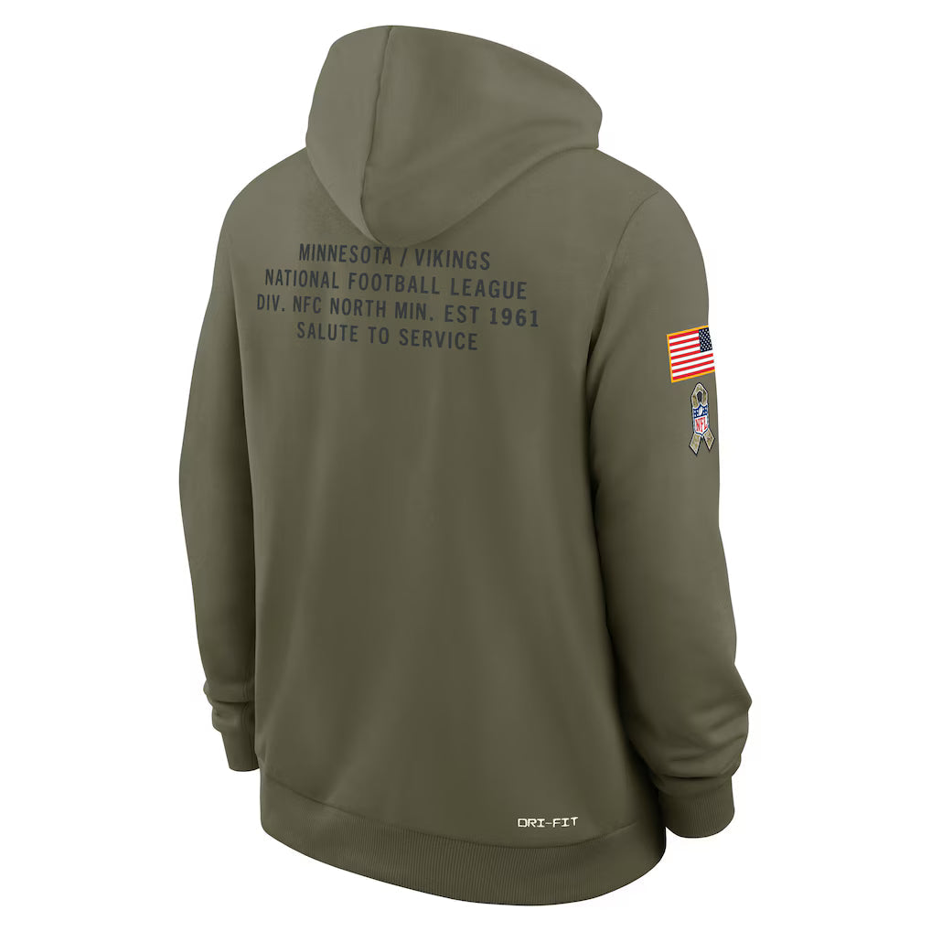 Men's Minnesota Vikings Nike Olive Green 2025 Salute To Service Club Pullover Hoodie