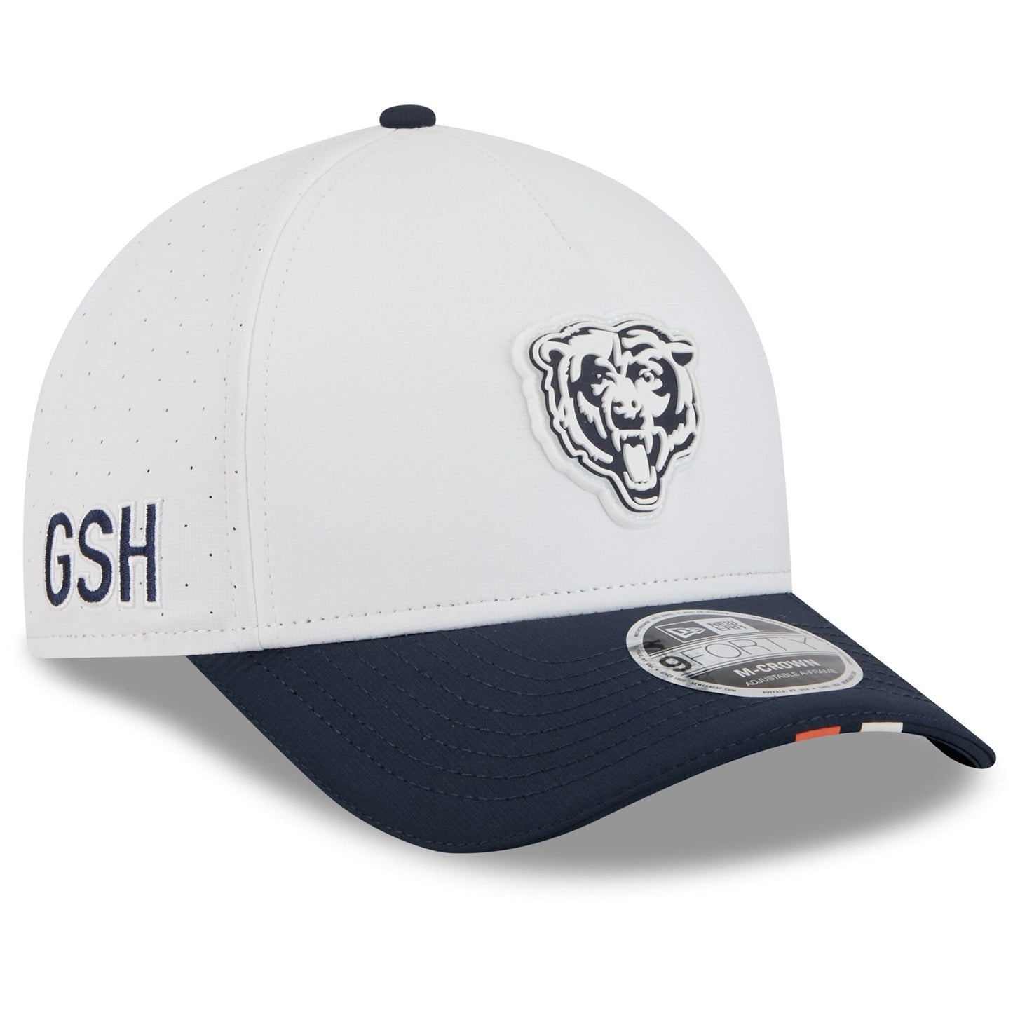 Men's Chicago Bears New Era White/Navy 2025 NFL Training Camp 9FORTY M-Crown Adjustable A-Frame Hat